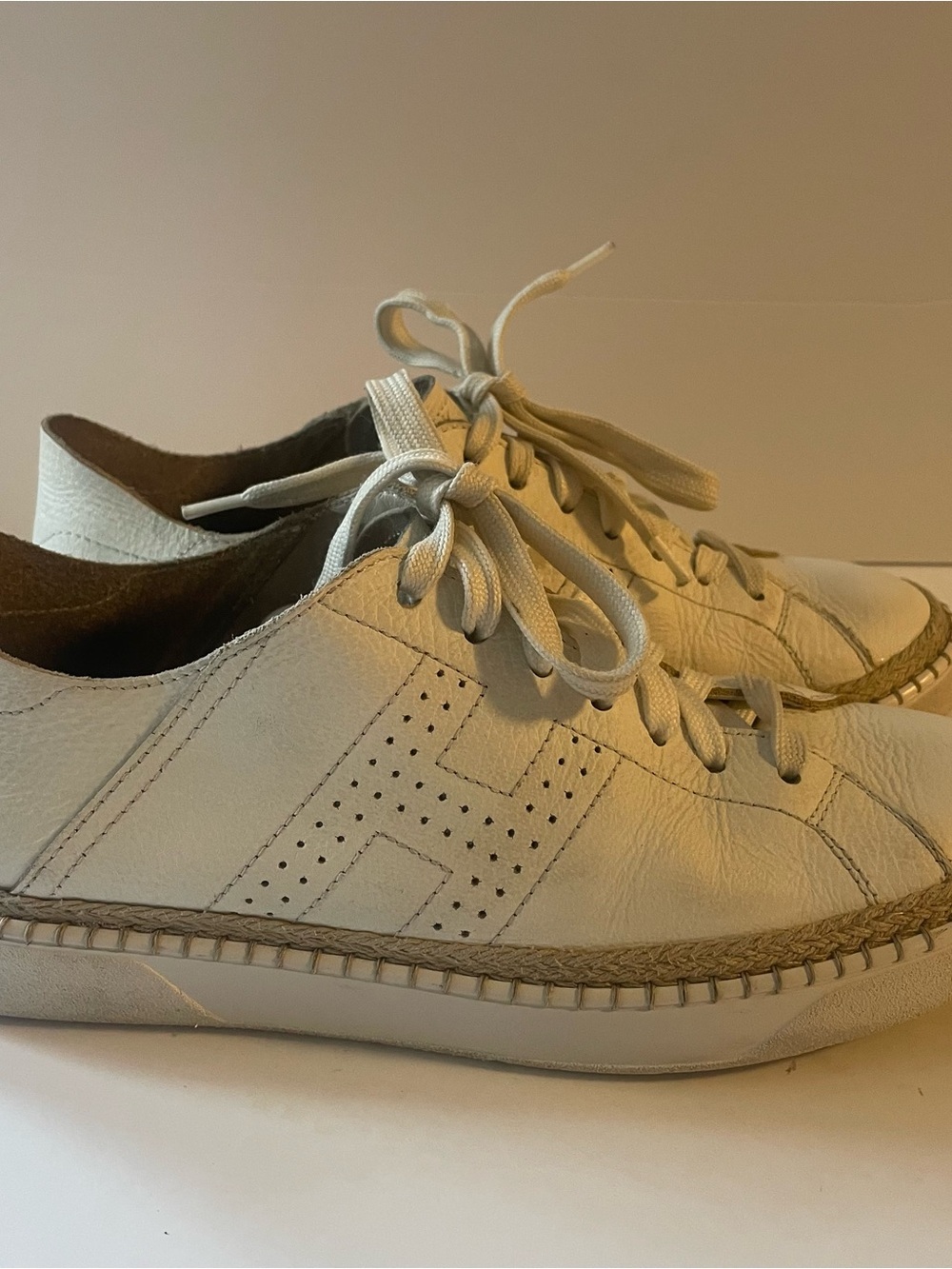 Hogan White Pebbled Leather Espadrille Platform Sneakers Men’s 6 / Women’s 7.5-8 - Picture 3 of 11